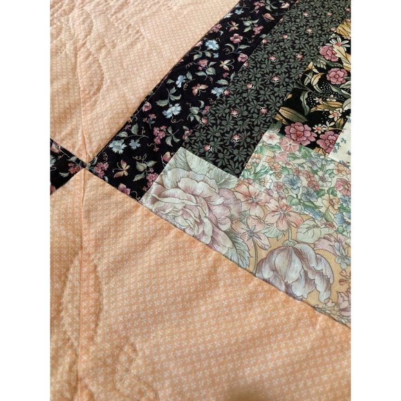 Vtg Handmade Cotton Patchwork Quilt Salmon Multicolor Bedspread- SZ Full - Picture 4 of 8